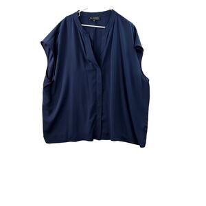 ELOQUII Women’s Notch Collar Blouse – Navy – Size 28 Plus